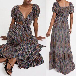 Ramy Brook Size S Megan Multi Color Striped Puff-Sleeve Maxi Dress